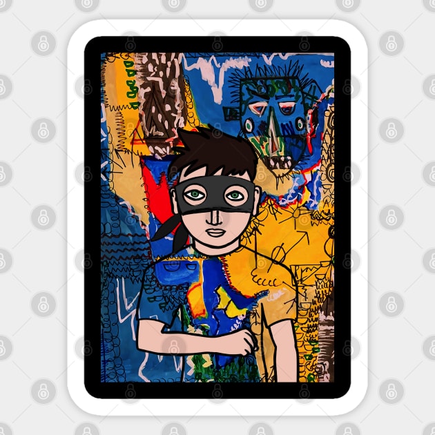 Urban Male Character with Basic Mask and Green Eyes in Planetary Street Art Sticker by Hashed Art